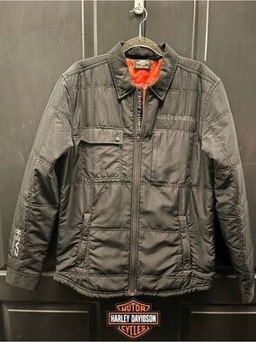 Harley-Davidson H-D V2 Black Moto Jacket Orange Lined Lightweight Riding Men’s M